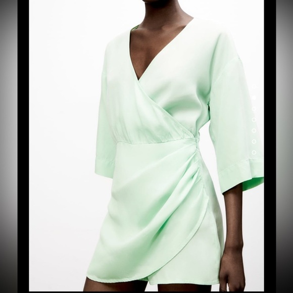 Zara Light GreenShort Wrap Jumpsuit - Picture 2 of 13